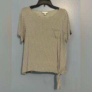 Lauren Conrad Women’s XL Black White Checkered Short Sleeved Top w/ Tie Pocket